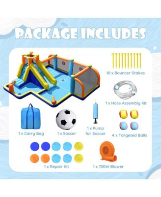 Giant Soccer-Themed Inflatable Water Slide Bouncer Splash Pool With 680W Blower
