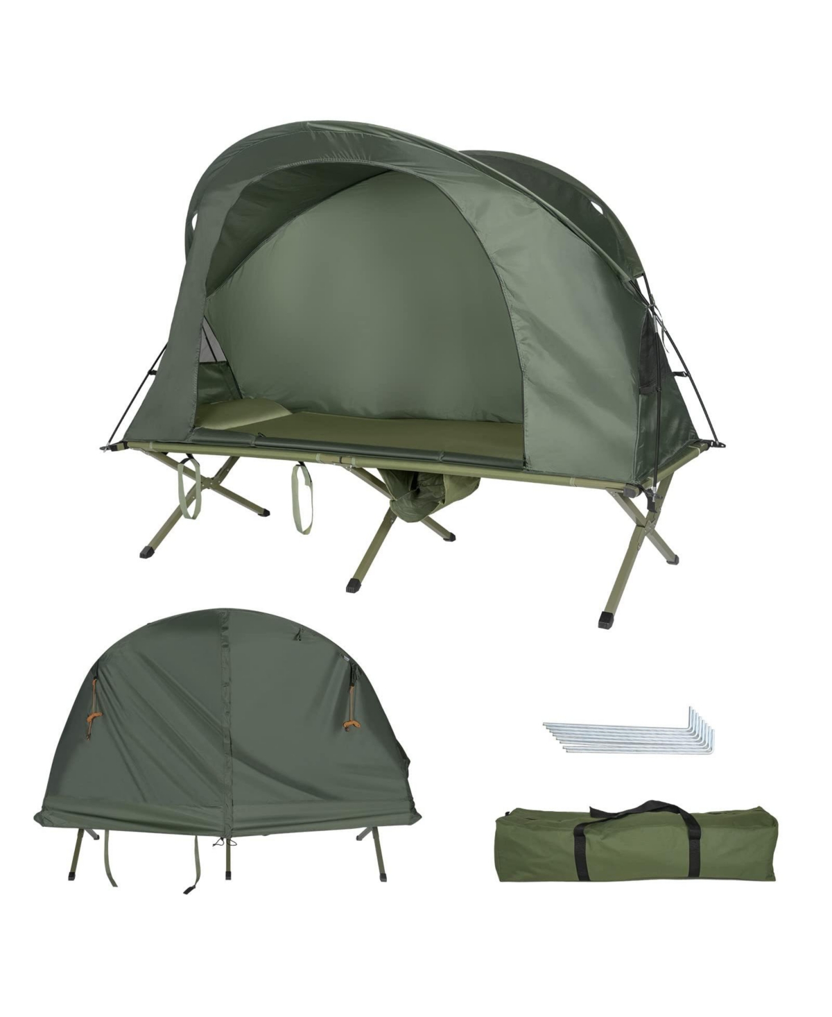 Cot Elevated Compact Tent Set with External Cover - Green