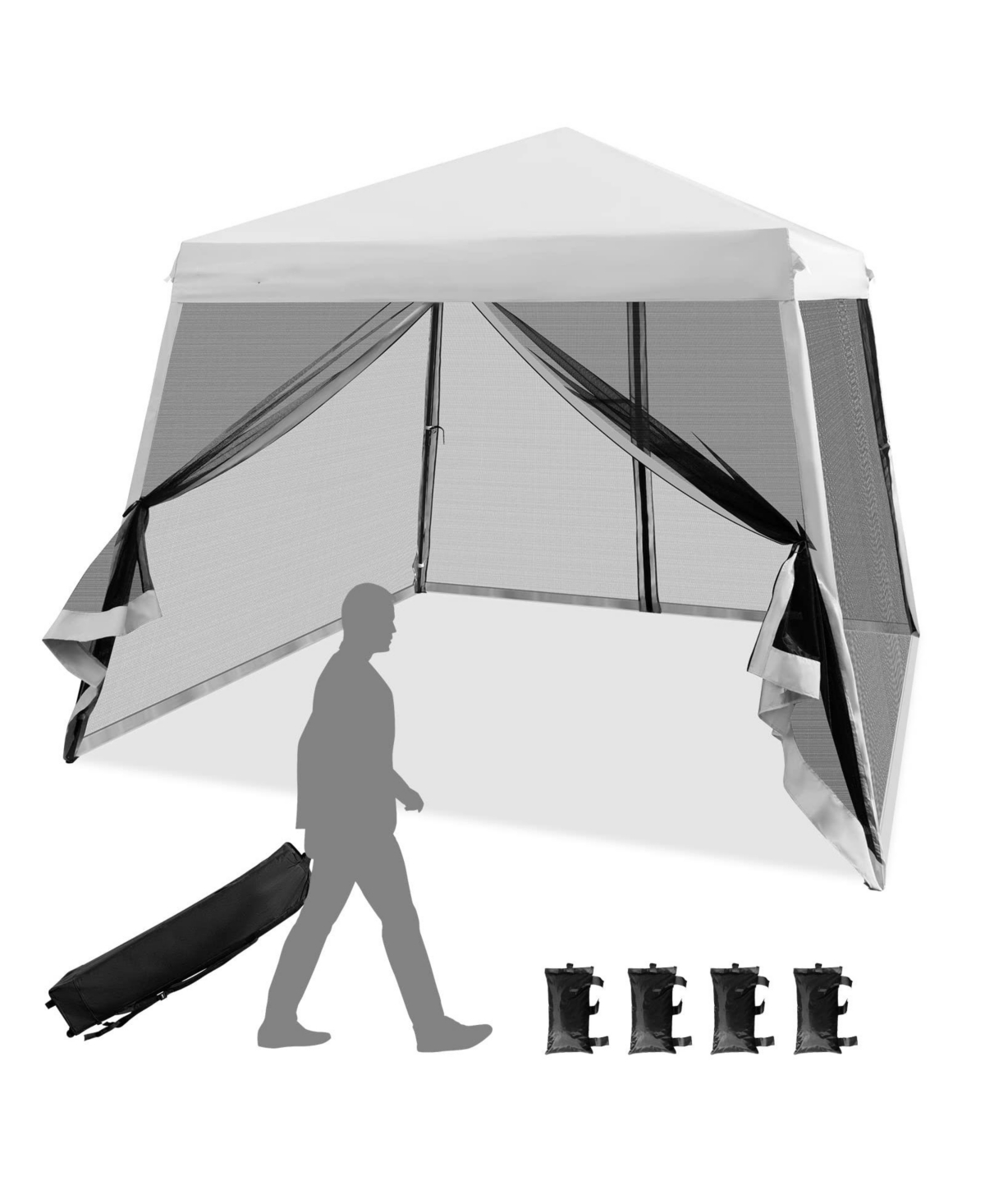 10 x 10 Feet Pop Up Canopy with Mesh Sidewalls and Roller Bag - White