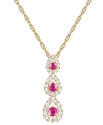 Macy's - Ruby (1/3 ct. t.w.) & Diamond (1/4 ct. t.w.) Triple Halo Graduated 18" Pendant Necklace in 14k Gold