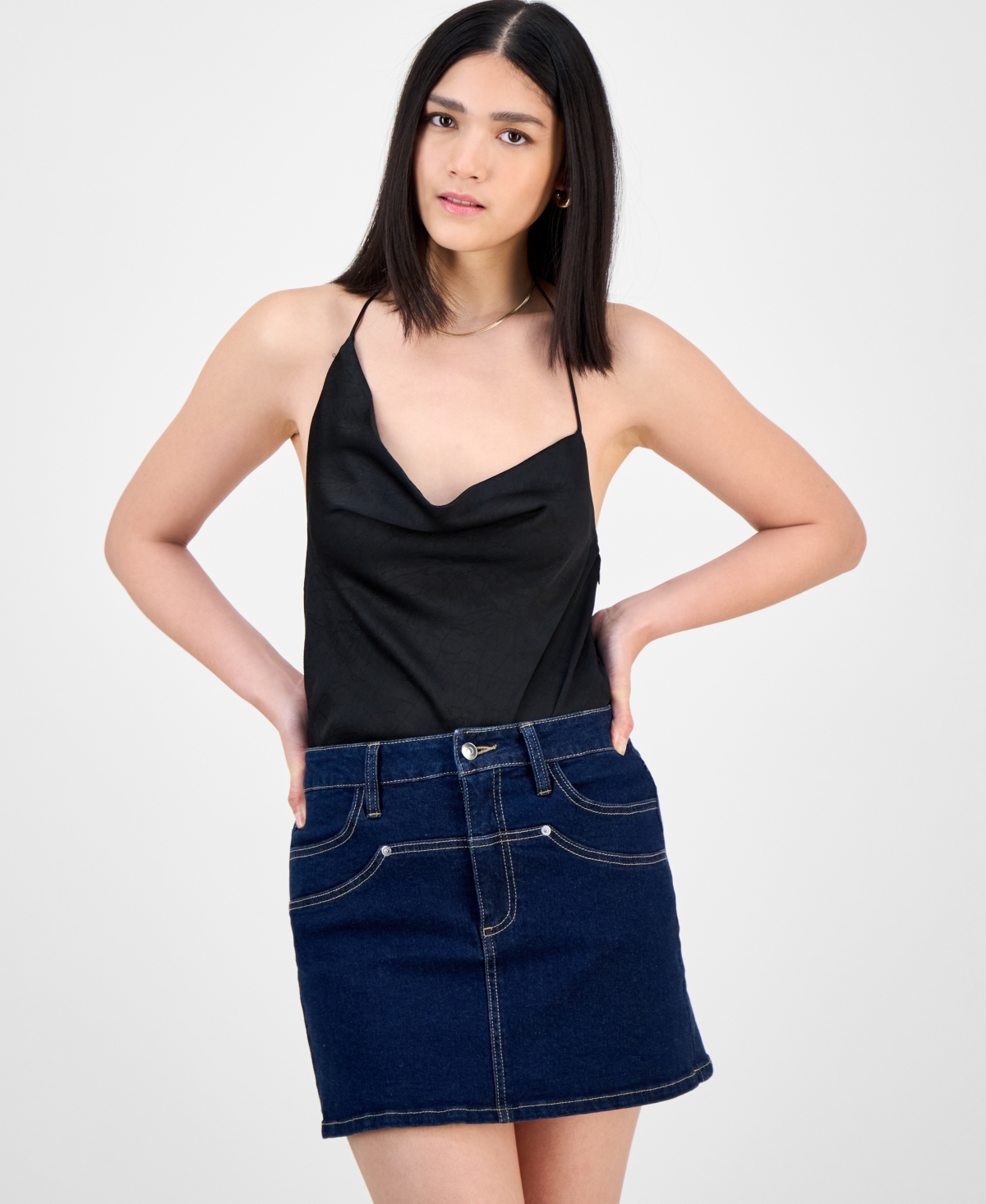 Women's Cowl-Neck Sleeveless Satin Bodysuit, Exclusively at Macy's - Herring Red