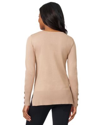 Women's Button-Cuff Lightweight Tunic Sweater