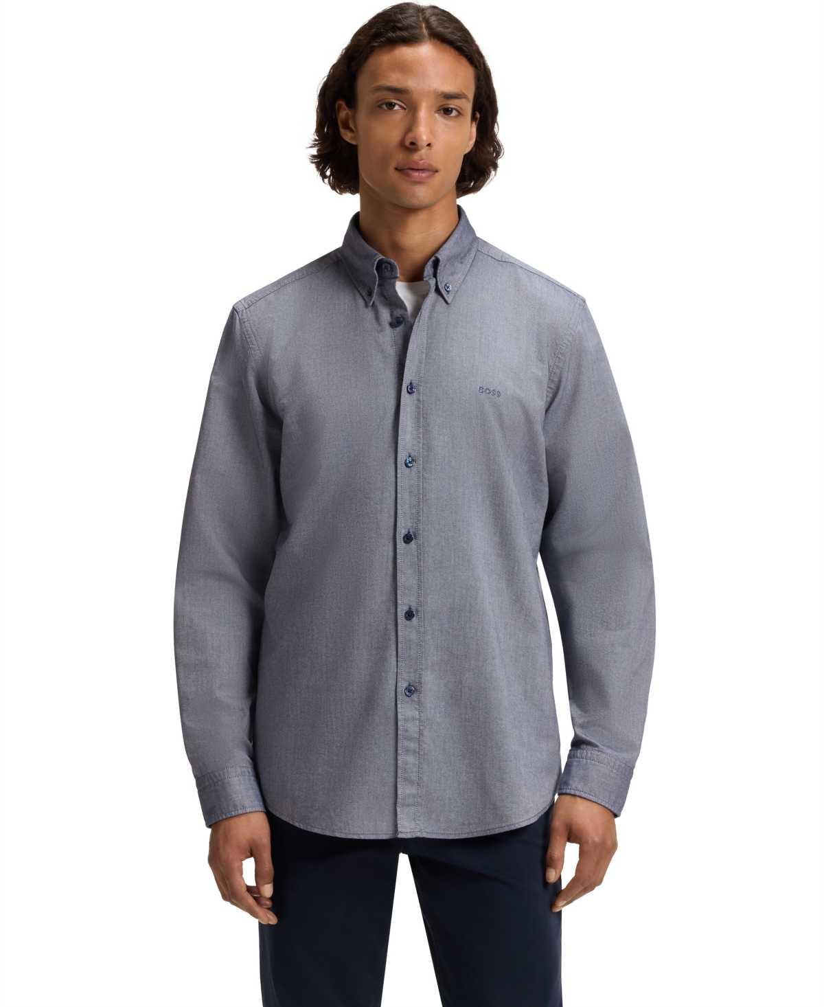 Boss by Hugo Boss Men's Button-Down Regular-Fit Oxford Shirt - Navy