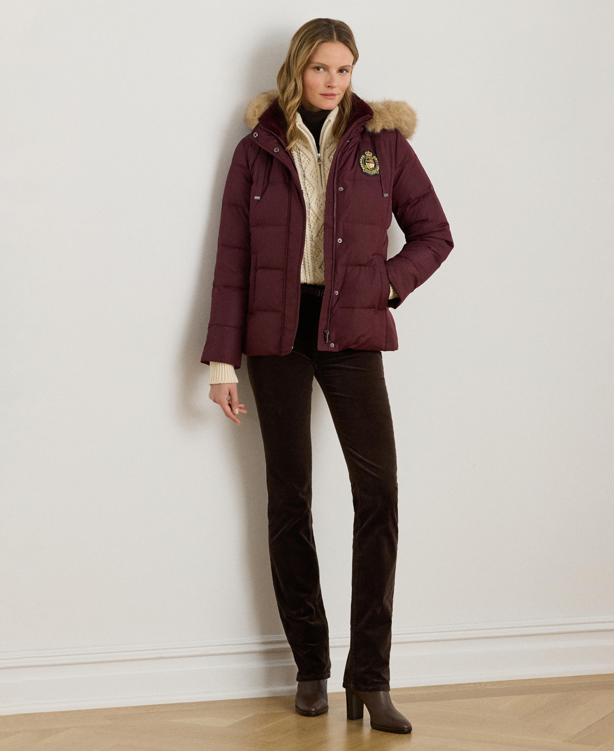 Ralph Lauren Women's Faux-fur-trim Collared Puffer Coat In Purple