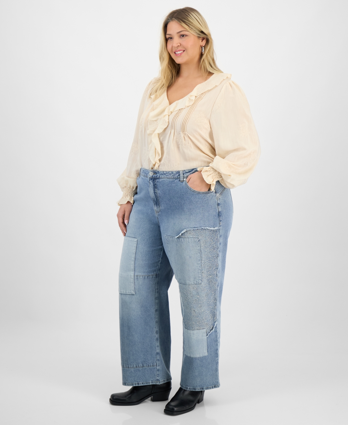 And Now This Trendy Plus Size Patchwork High Rise Wide Leg Jeans, Macy's Exclusive In Multi