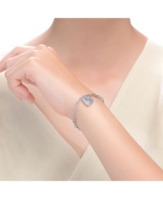 Sterling Silver with White Plated Heart Paper Clip Chain Bracelet