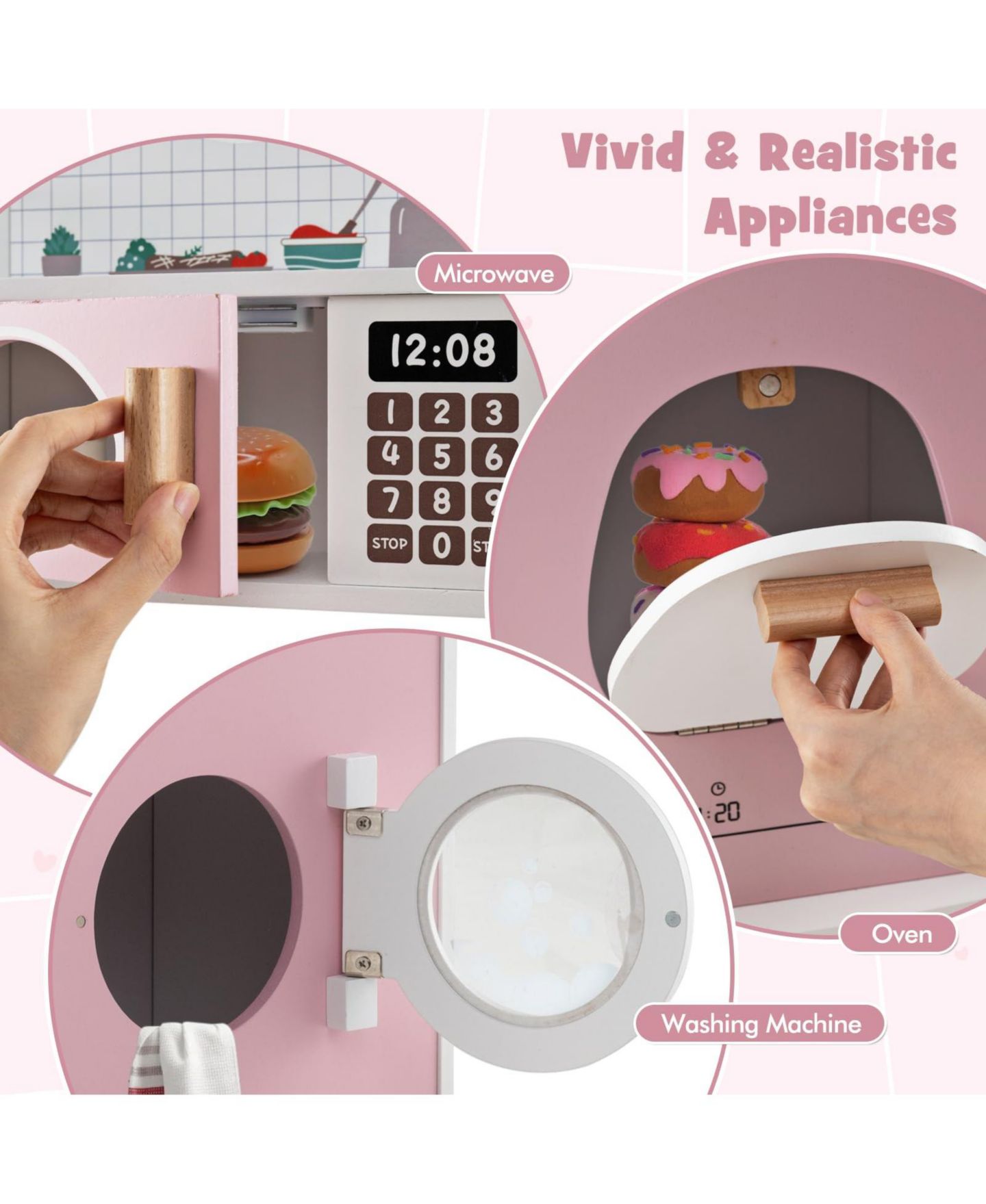 Детский игровой набор Mecale Wooden Coffee Maker Kitchen Playset, Ages 3+, цвет: Розовый — фото 4