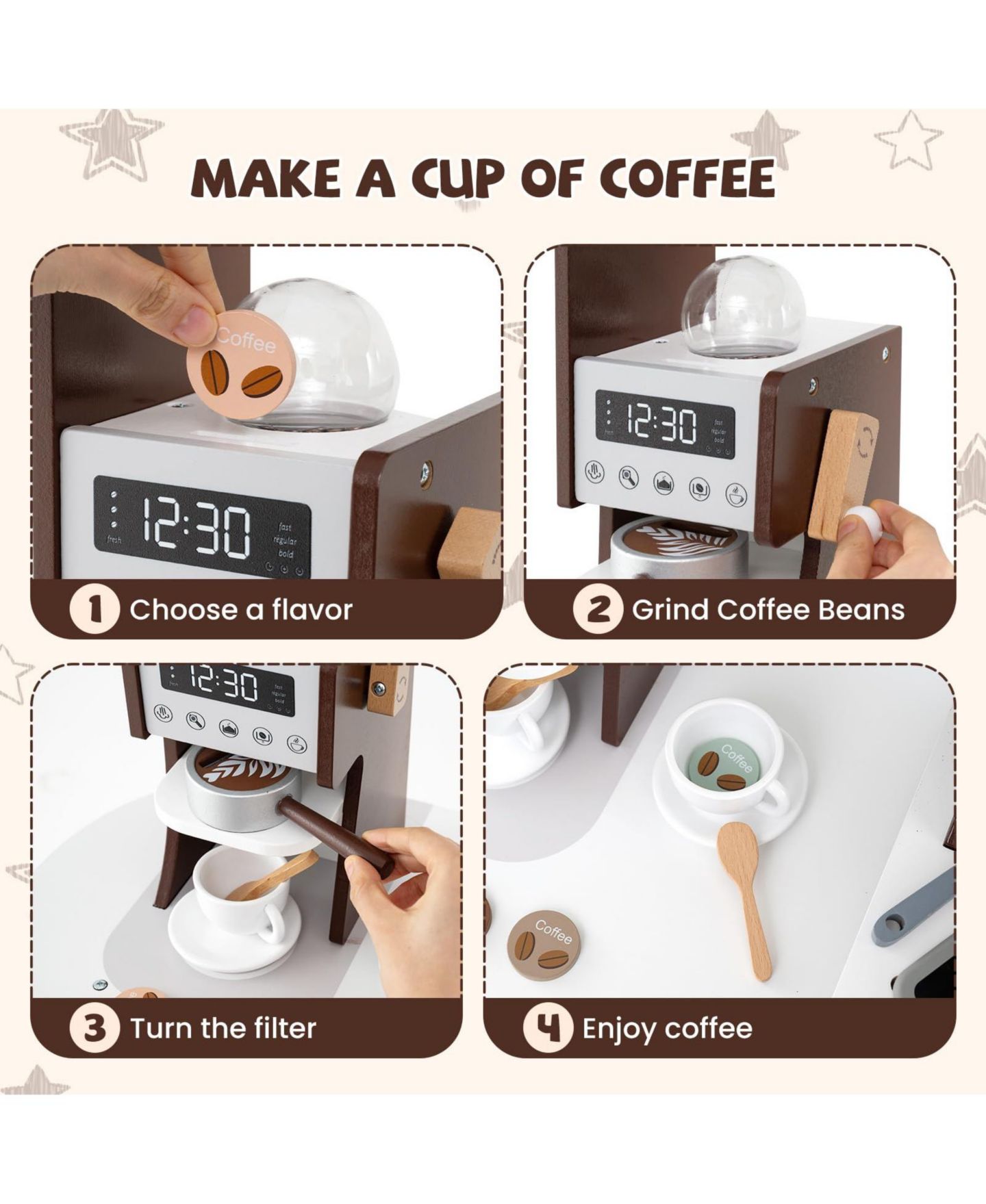 Детская игрушка Mecale Coffee Machine Corner Play Kitchen with Lights and Sounds, Ages 3+, цвет: Коричневый — фото 4