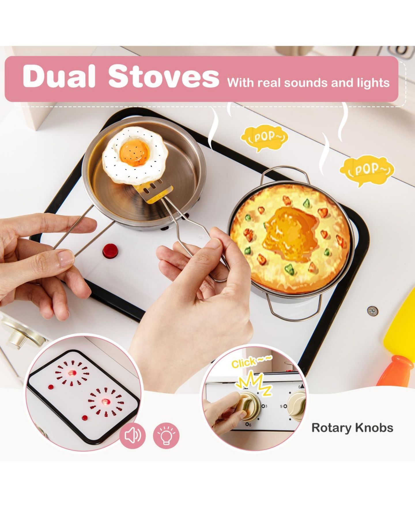Игрушечная кухня Mecale с микроволновкой, регулируемой высотой, светом и звуками, цвет: Розовый — фото 5