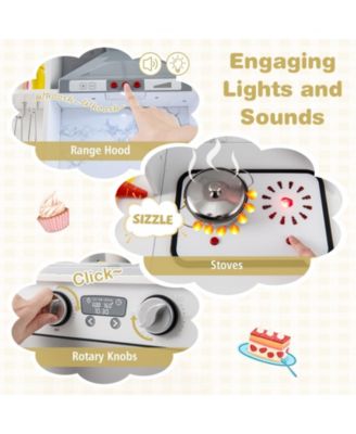 Kids Corner Wooden Play Kitchen with Range Hood and Stoves