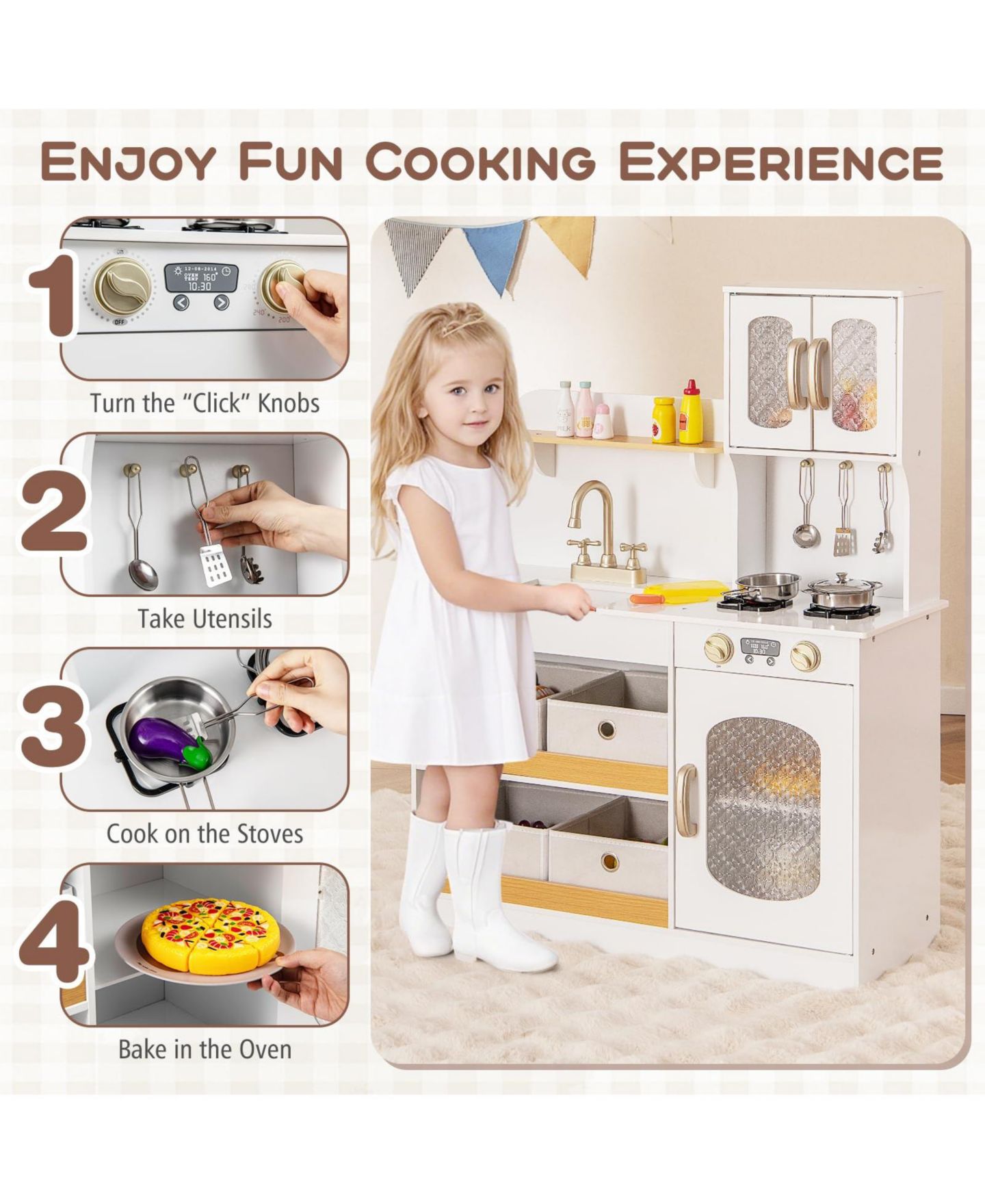 Детский игровой набор Mecale Wooden Cooking Kitchen Playset, Ages 3+, цвет: Белый — фото 5