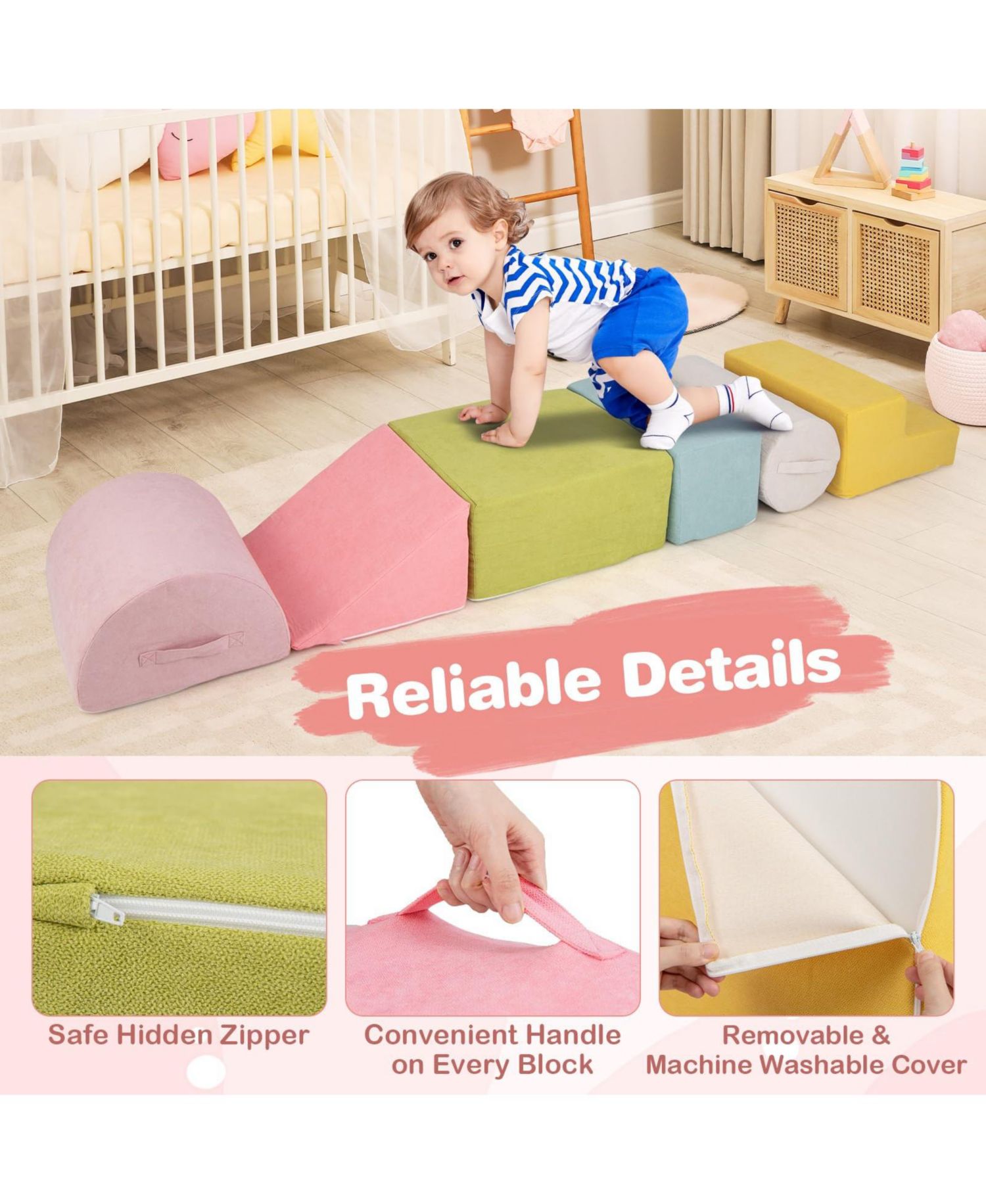 High-Density Foam Stackable Chenille Climbing Blocks, 6-Piece Set