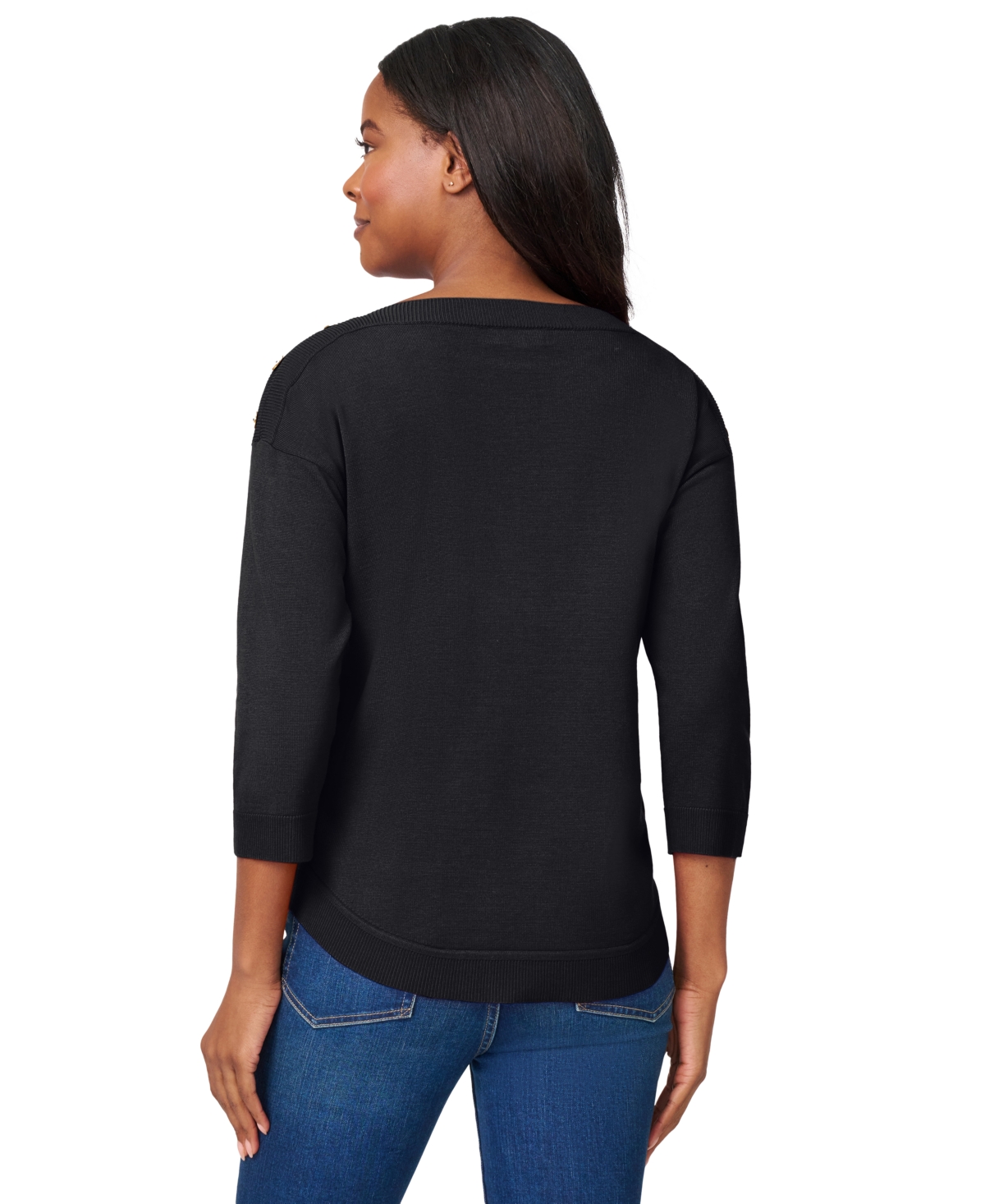Melissa Paige Womens Boat Neck Button Shoulder Sweater Xs 3x In Black