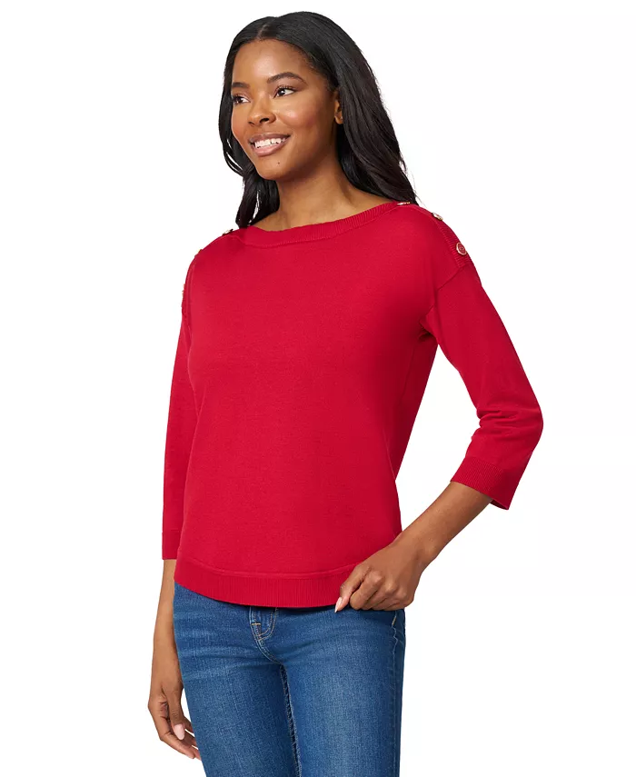 Women's Boat-Neck Button-Shoulder Sweater - thumbnail 3