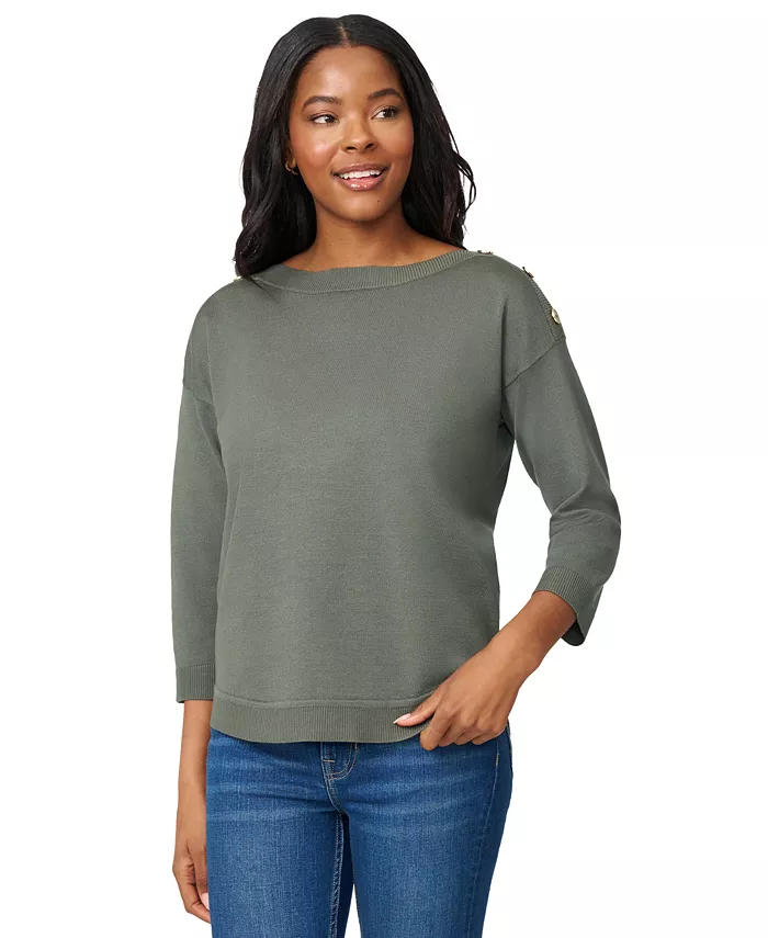 Women's Boat-Neck Button-Shoulder Sweater - thumbnail 9