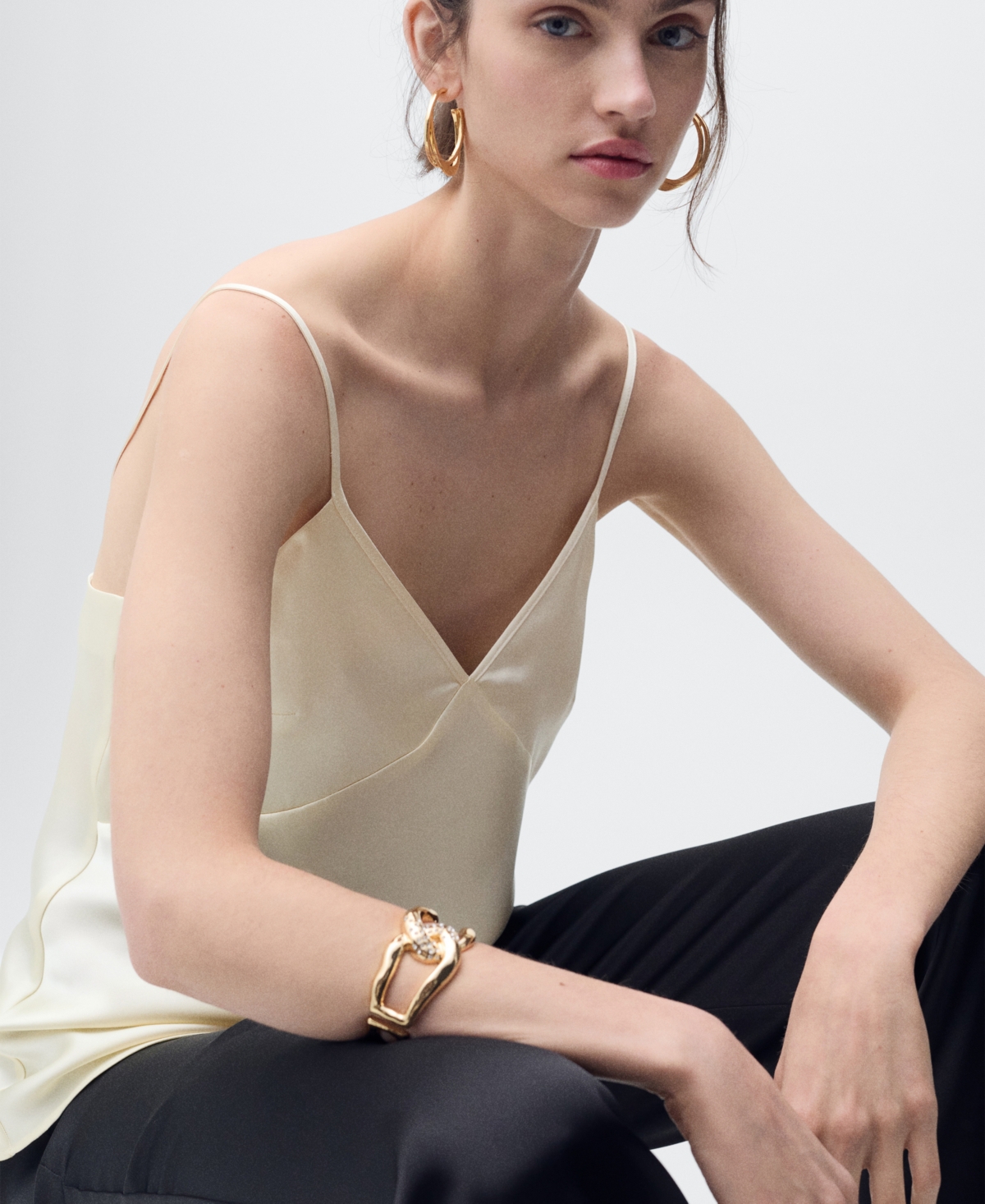 Mango V-neck Satin Camisole In White