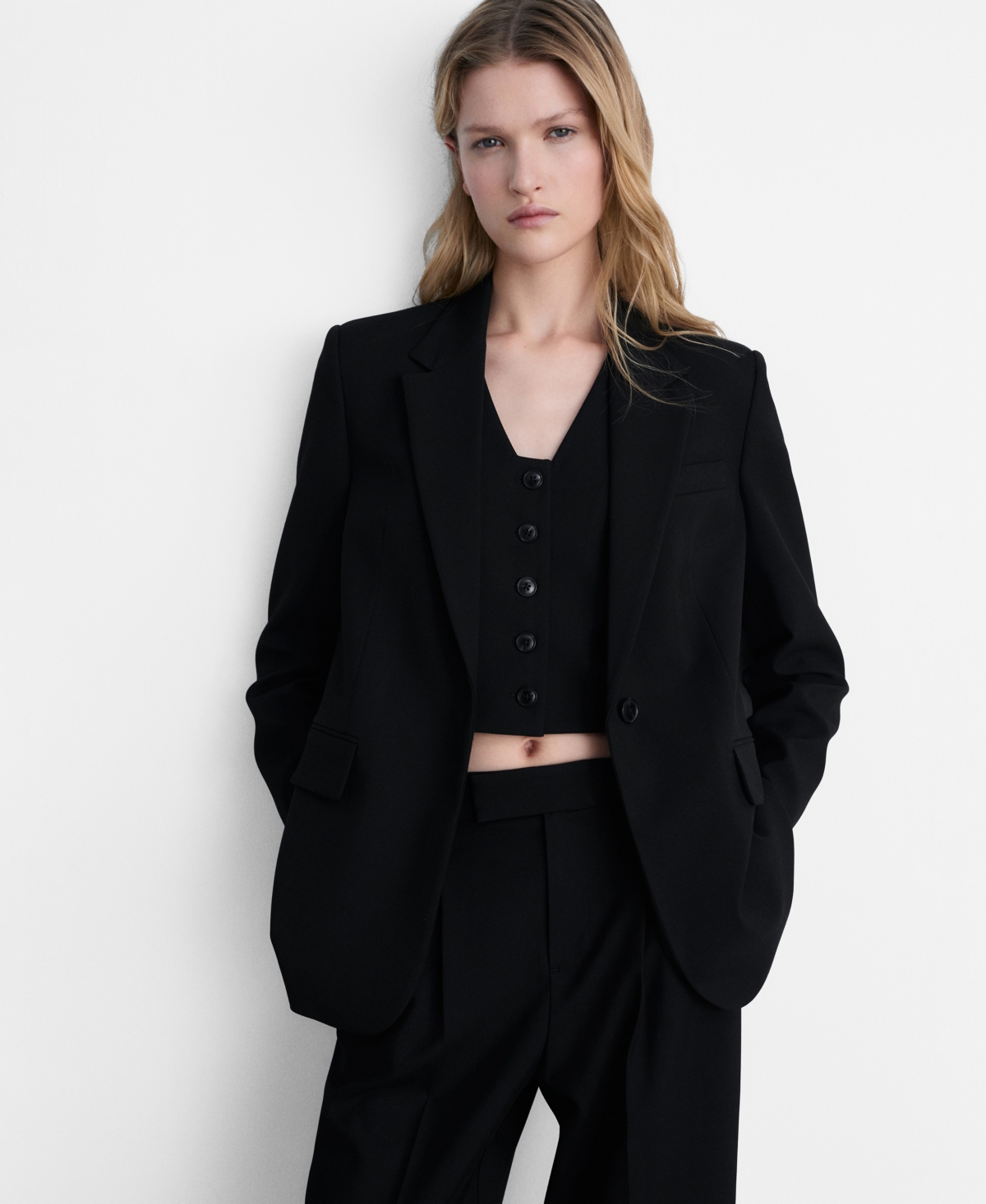 Women's Flap Pockets Straight Jacket - Black