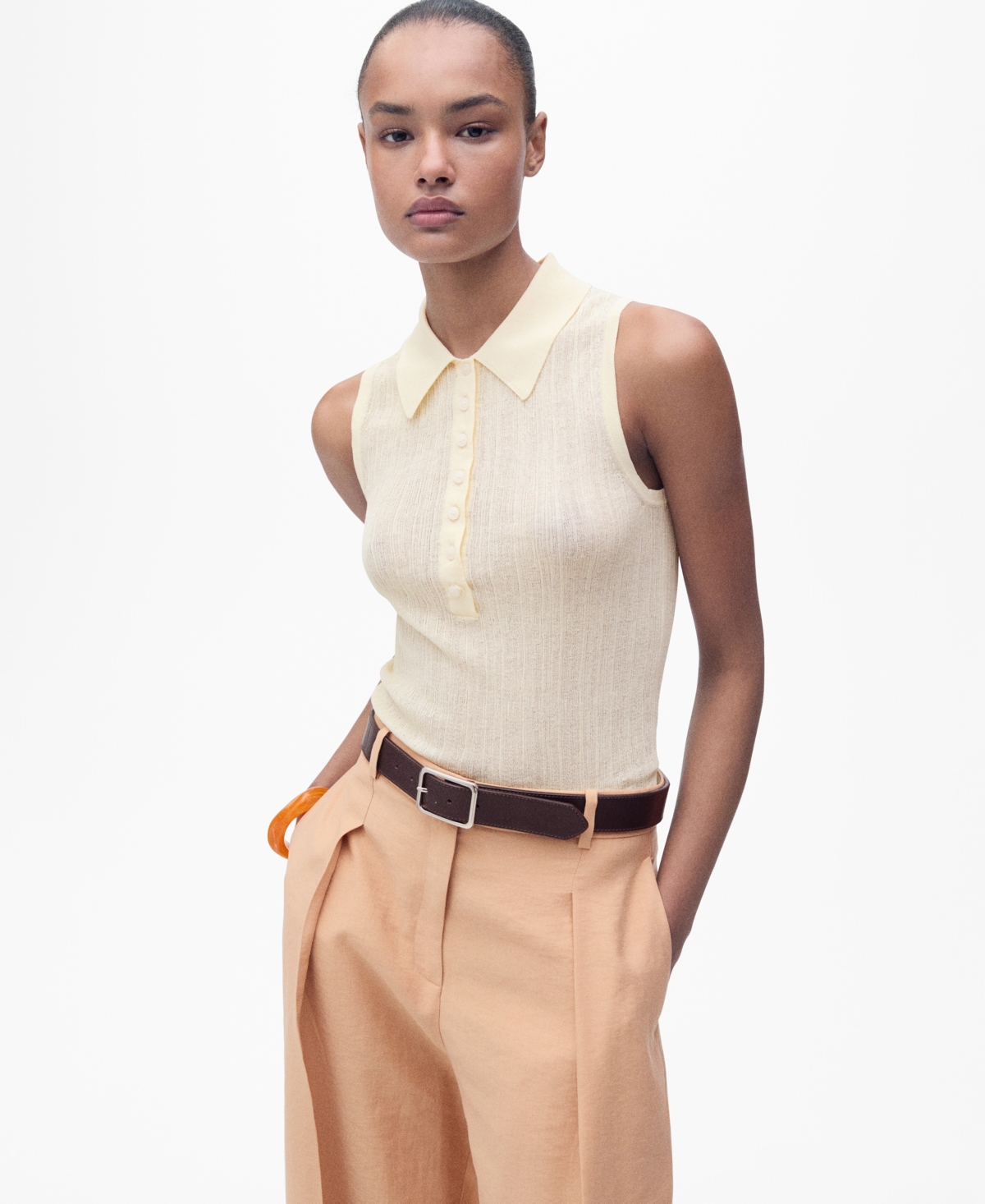 Women's Polo-Neck Knitted Top - Vanilla