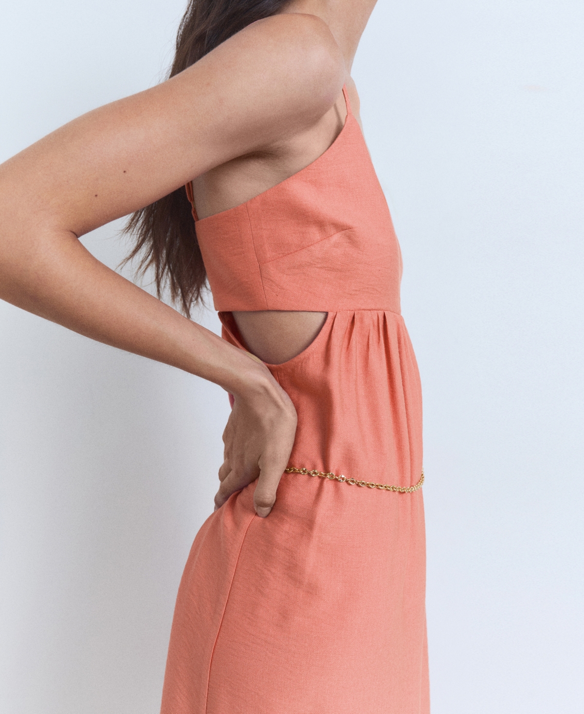 Mango Midi-dress With Cut-out Coral Red In Orange