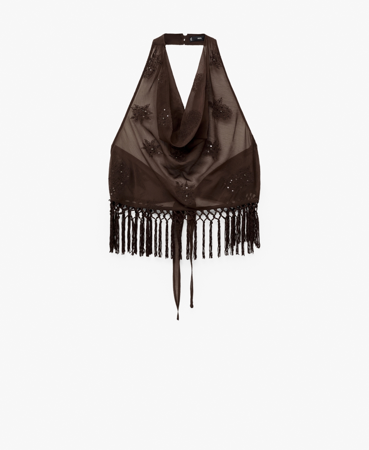 Mango Women's Fringed Halter Top In Brown