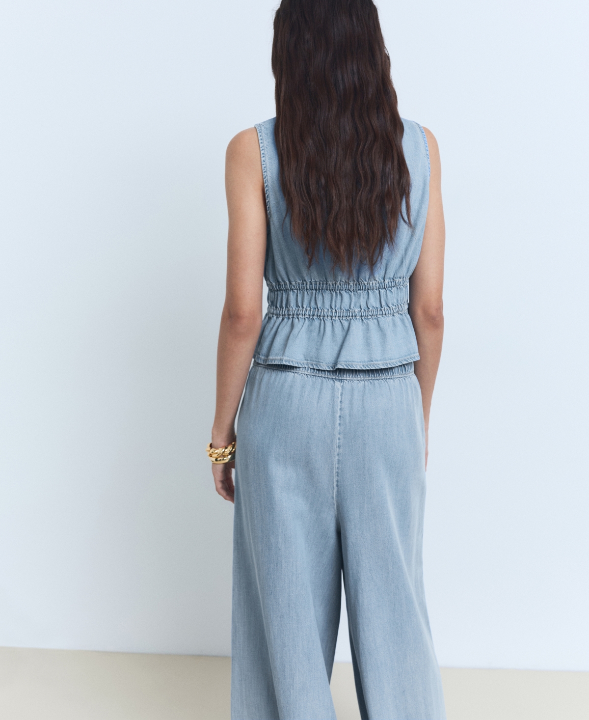Mango Siros Tie Front Denim Vest In Blue