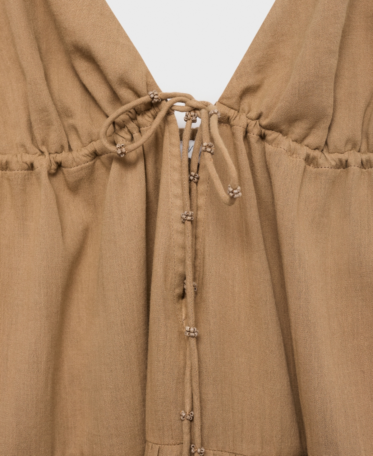 Mango Ruched Tiered Cotton Midi Sundress In Brown