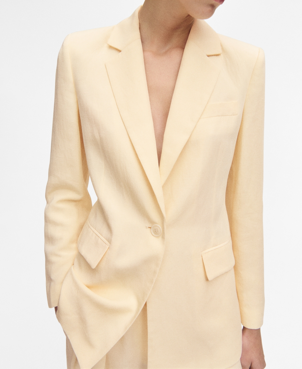 Women's Linen-Blend Suit Jacket - Vanilla