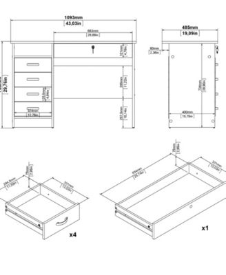 43.03" Wide 5 Drawer Desk