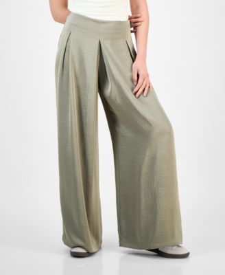 Women's High-Rise Pleated Wide-Leg Satin Pants, Exclusively at Macy's 