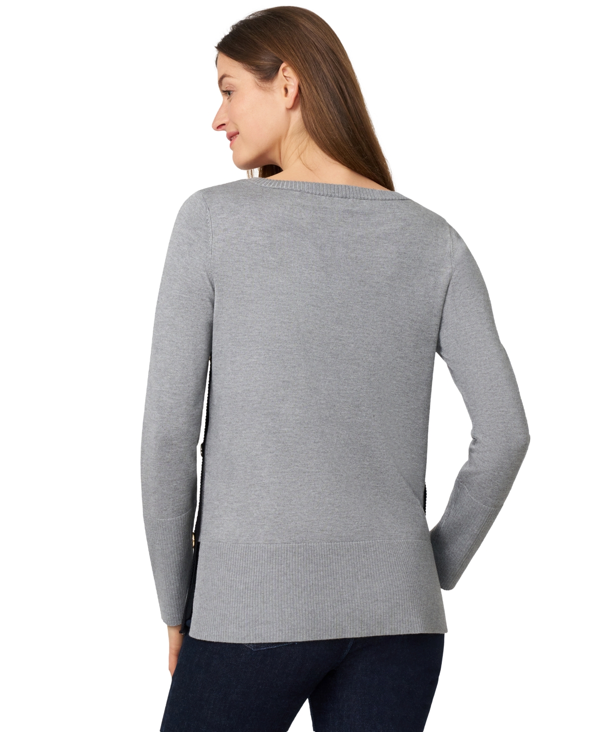 Melissa Paige Women's Contrast-trim Side-button Tunic Sweater In Gray