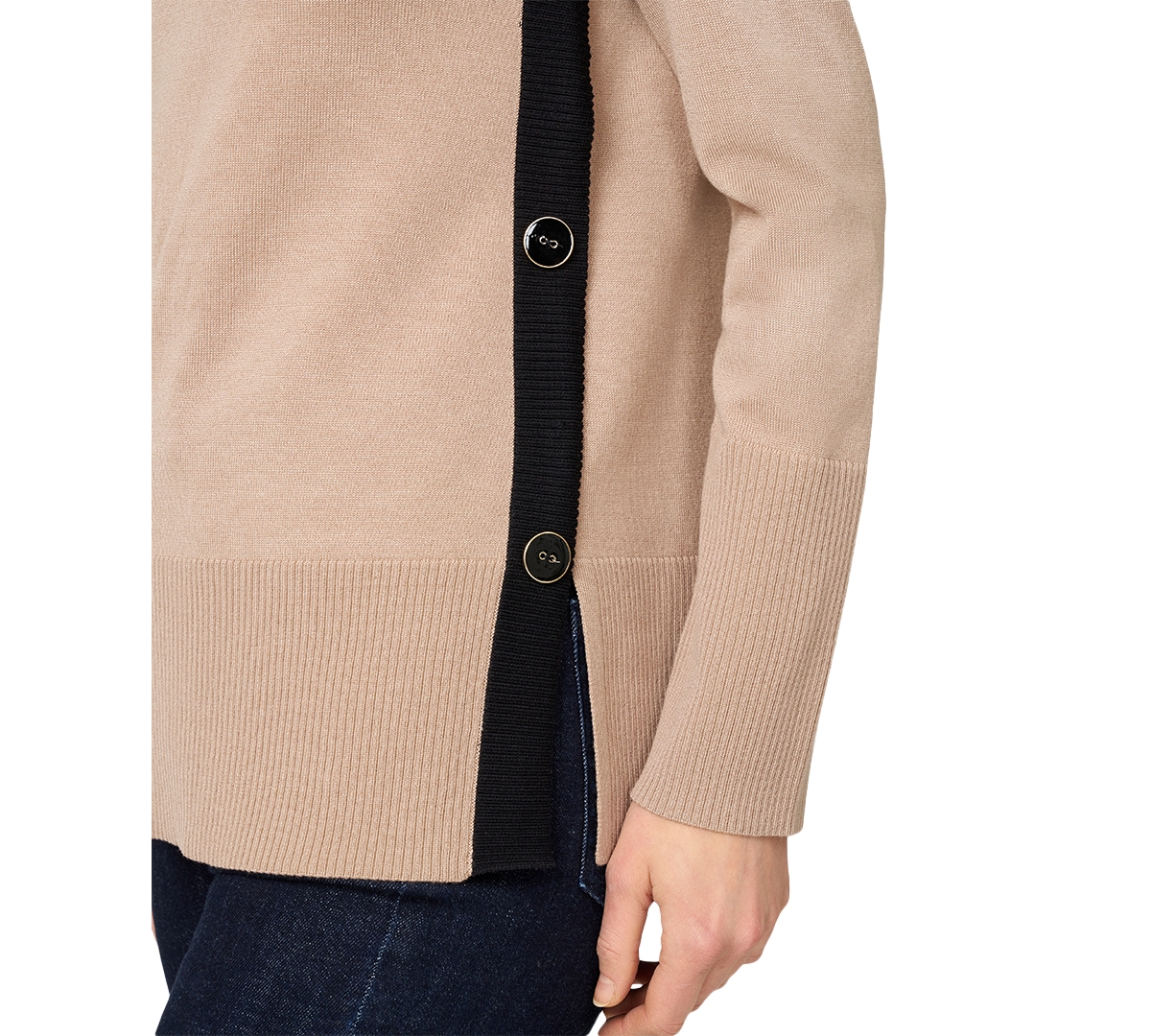 Melissa Paige Women's Contrast-trim Side-button Tunic Sweater In Brown