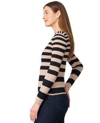 Women's Striped Ribbed Crewneck Sweater