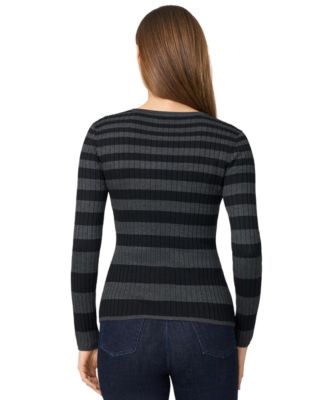 Women's Striped Ribbed Crewneck Sweater