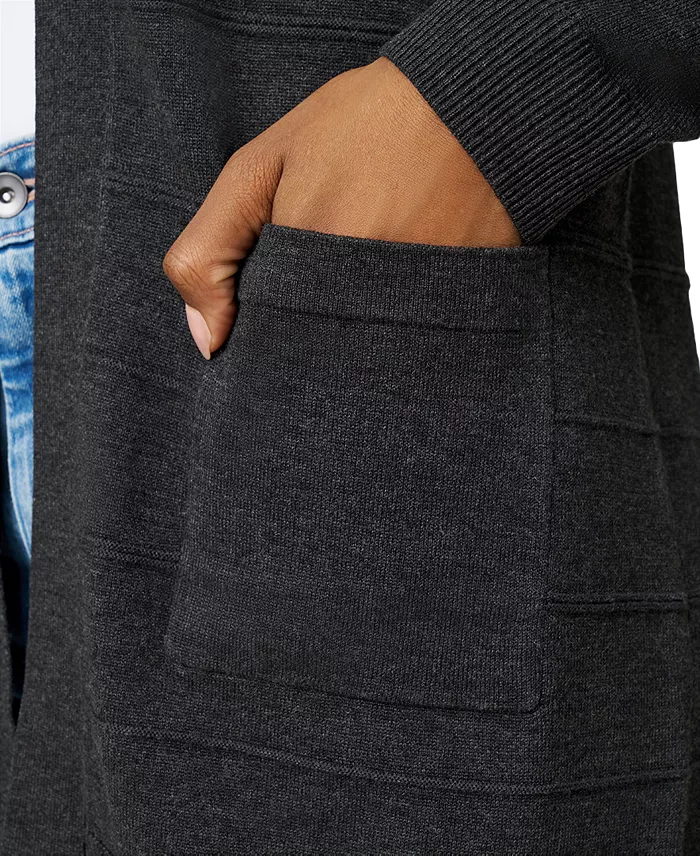 Women's Ribbed Open-Front Long Cardigan - thumbnail 10