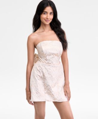 Juniors' Strapless Bow-Back Fit & Flare Dress