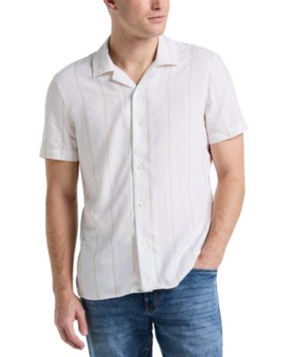 Men's Short Sleeve Striped Button-Front Camp Shirt