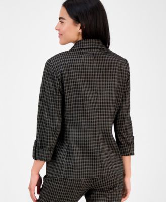 Petite Plaid One Button Notch-Collar Blazer 