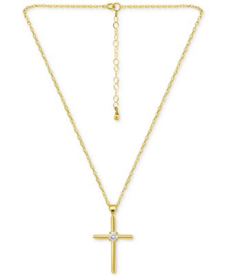 Cubic Zirconia Cross Pendant Necklace (3/8 ct. t.w.) in Sterling Silver, 16" + 2" extender