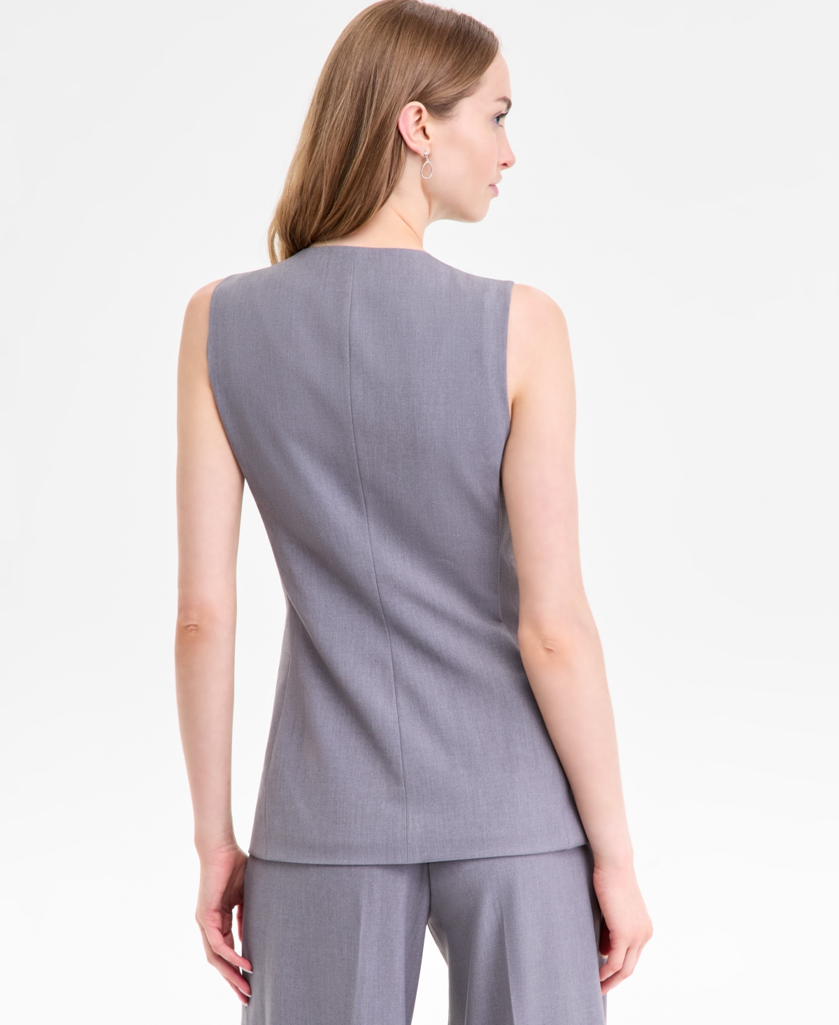 Tahari Asl Long-line Vest, Regular & Petite In Gray