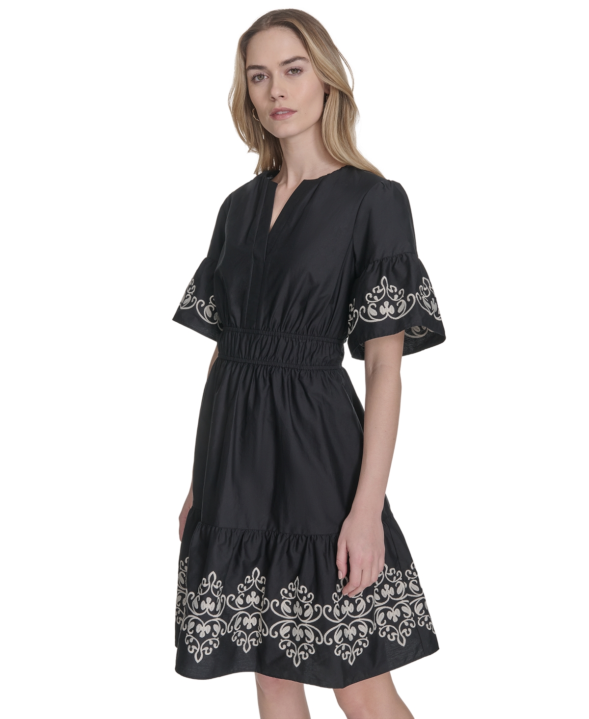 Vince Camuto Women's Cotton Embroidered Fit & Flare Dress In Blue