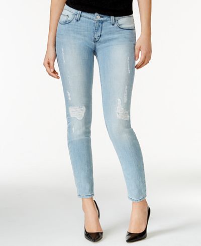 GUESS Power Skinny Low-Rise Beachwood Wash Jeans - Women - Macy's