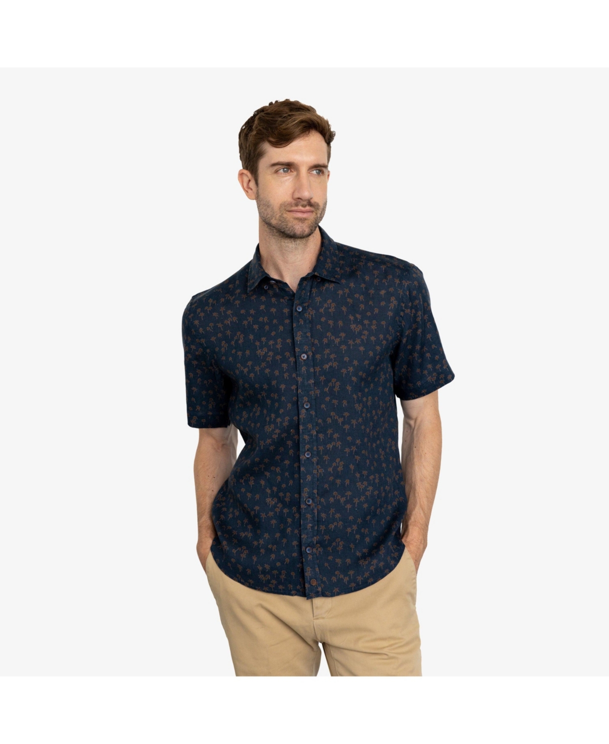 Men's West Coast Palms Printed Linen Shirt - Navy