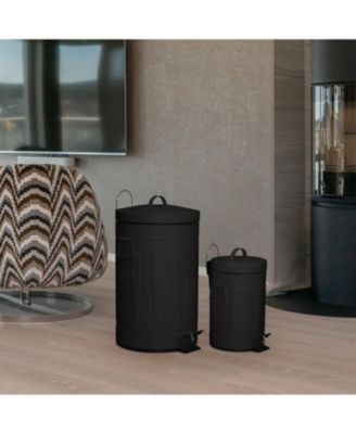 3.2 Gal./12 Liter and 0.8 Gal./3 Liter Old Time Style Round Black Color Metal Step-on Trash Can Set