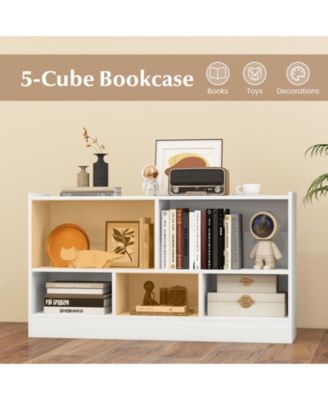 Kids 2-Shelf Bookcase 5-Cube Wood Toy Storage Cabinet Organizer