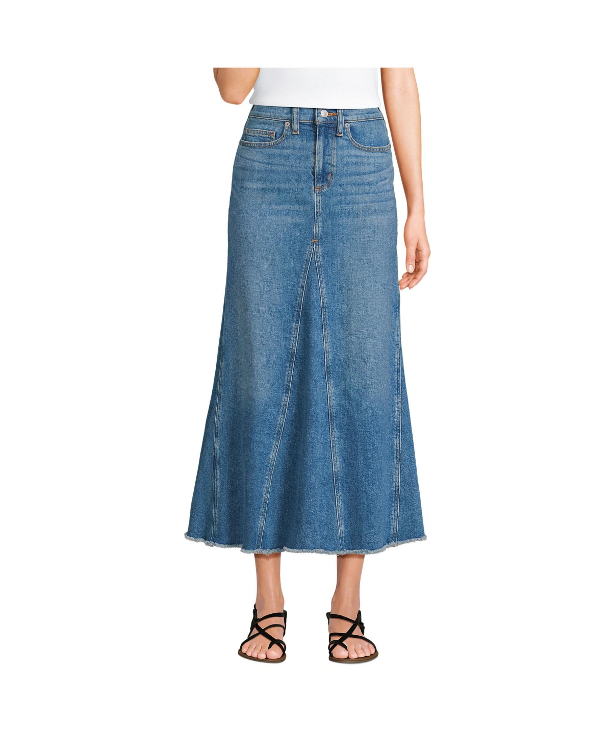 Women's Soft Denim Godet Midi Skirt - Bay blue wash
