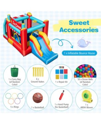 Inflatable Bounce House 5-in-1 Ice Cream Jumping Castle w/ 480W Blower