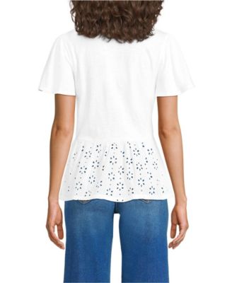 Women's Short Sleeve Mixed Media Eyelet Top