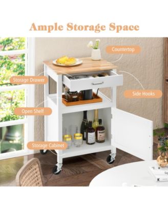 Rolling Kitchen Island Cart with Drawer and Side Hooks
