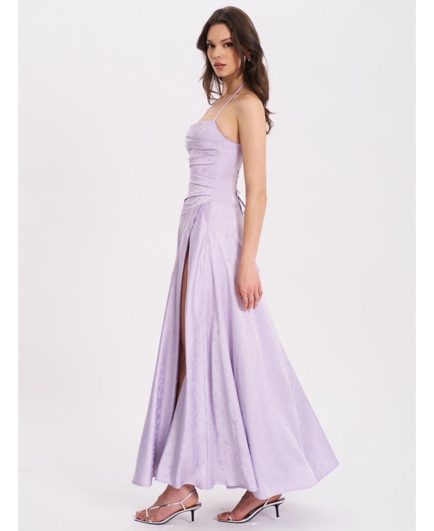 Women's Raegan Taro Purple Jacquard Rouched Maxi Dress