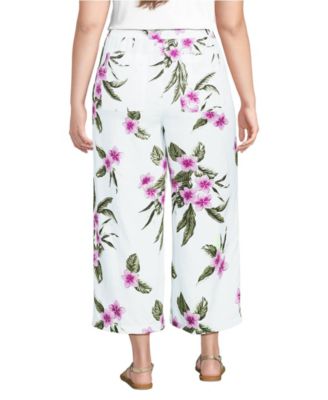 Women's High Rise Drawstring Linen Wide Leg Crop Pants